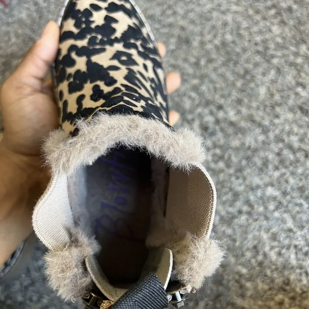 Blowfish Malibu Chillin Ankle Chelsea Boots Size 6 Brown Leopard Sherpa Trim New